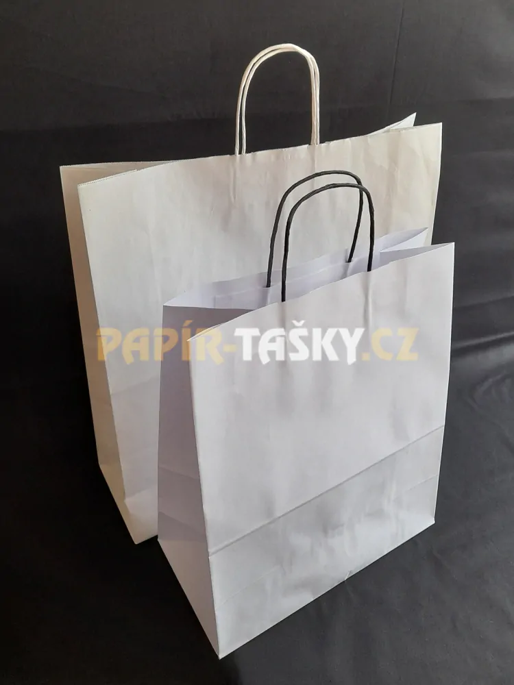 TAŠKY S ČERNÝMI KROUCENÝMI UCHY – BÍLÉ / 200 KUSŮ
