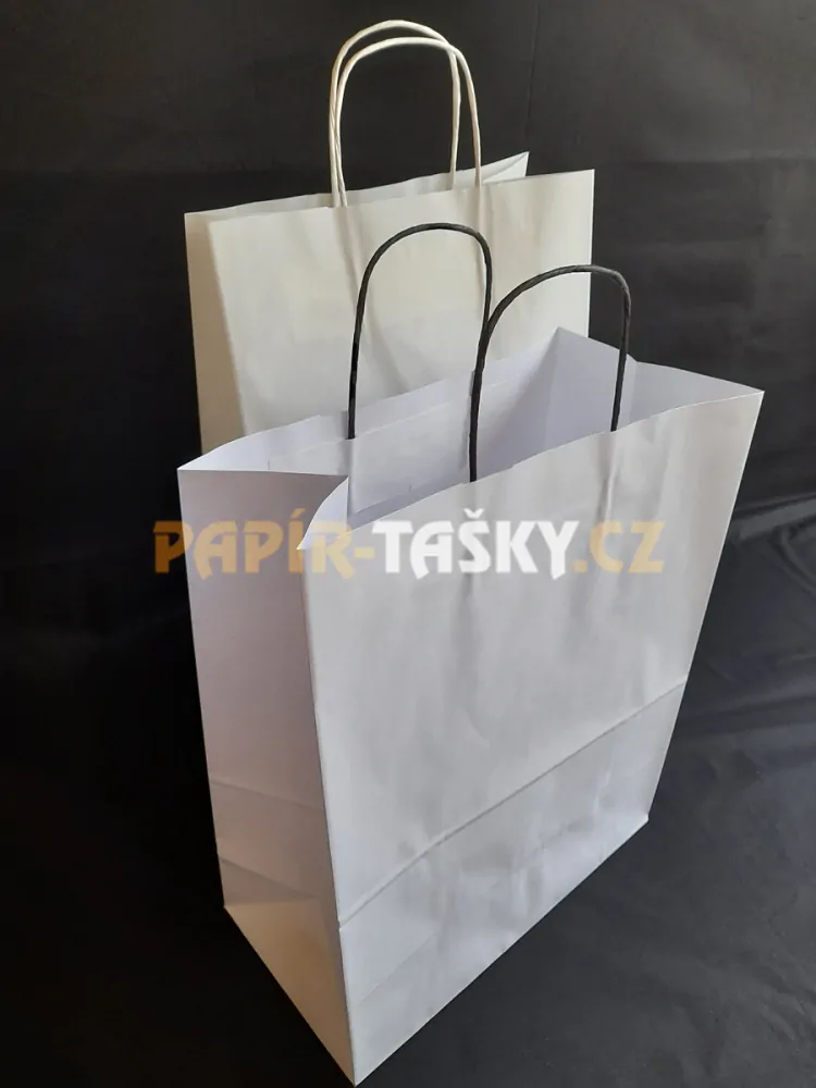 TAŠKY S ČERNÝMI KROUCENÝMI UCHY – BÍLÉ / 200 KUSŮ