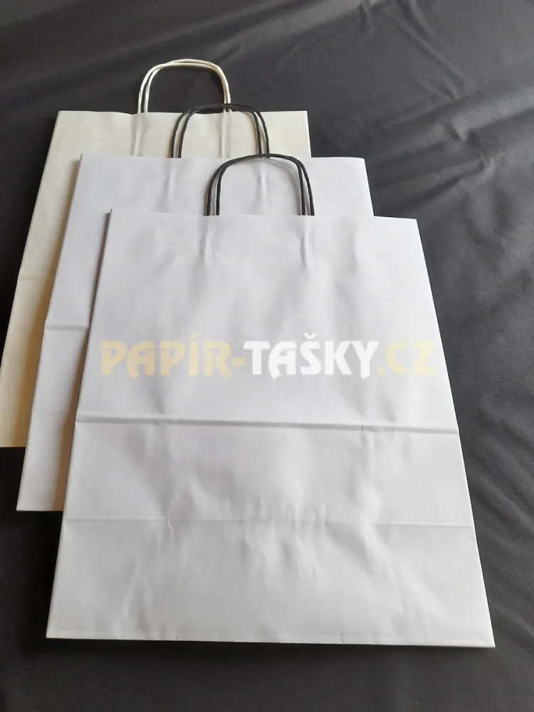 TAŠKY S ČERNÝMI KROUCENÝMI UCHY – BÍLÉ / 200 KUSŮ